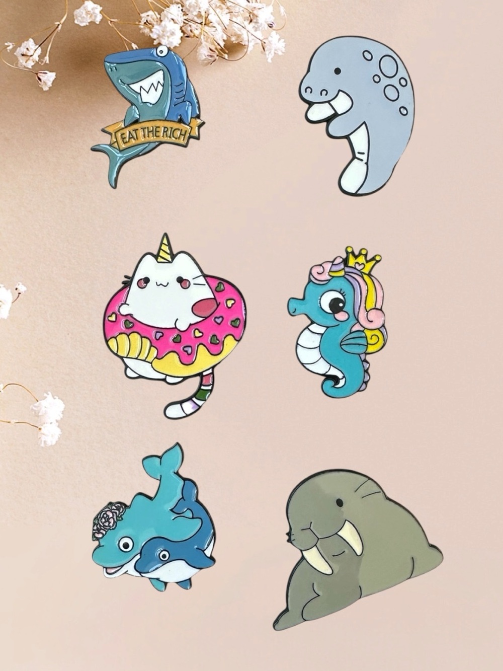 Ocean Fun Themed Enamel Pin Set of 6